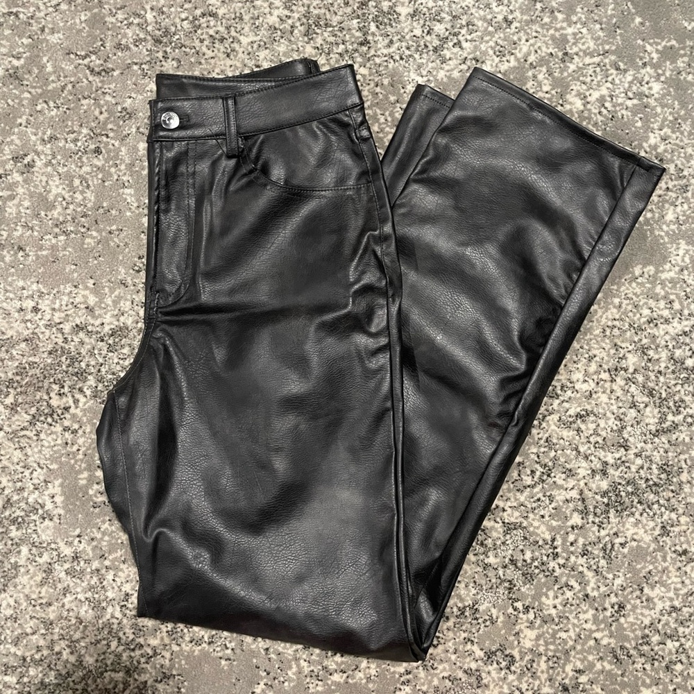 Faux leather high waisted straight leg pants
